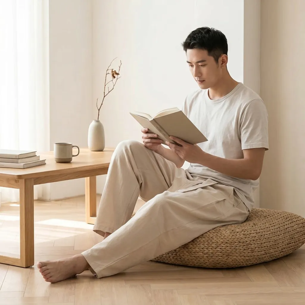 Men's Ecru Carrot-Fit Japanese Pants with Obi Belt — flexible, beautiful styling