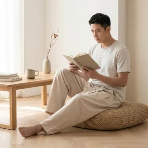 Men's Ecru Carrot-Fit Japanese Pants with Obi Belt — view 4