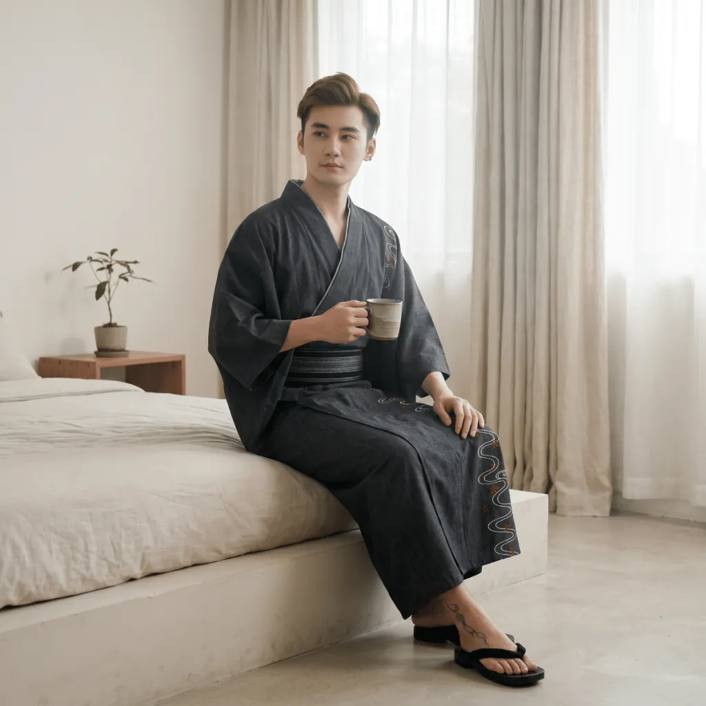 Men's Embroidered Yukata Set — a piece designed for serenity