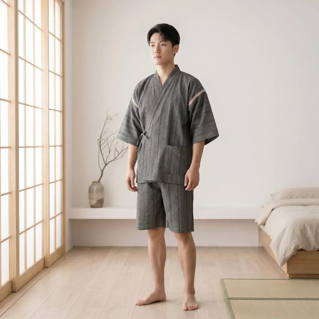 Men's Gray Cotton Jinbei with Subtle Stripes — a piece designed for serenity