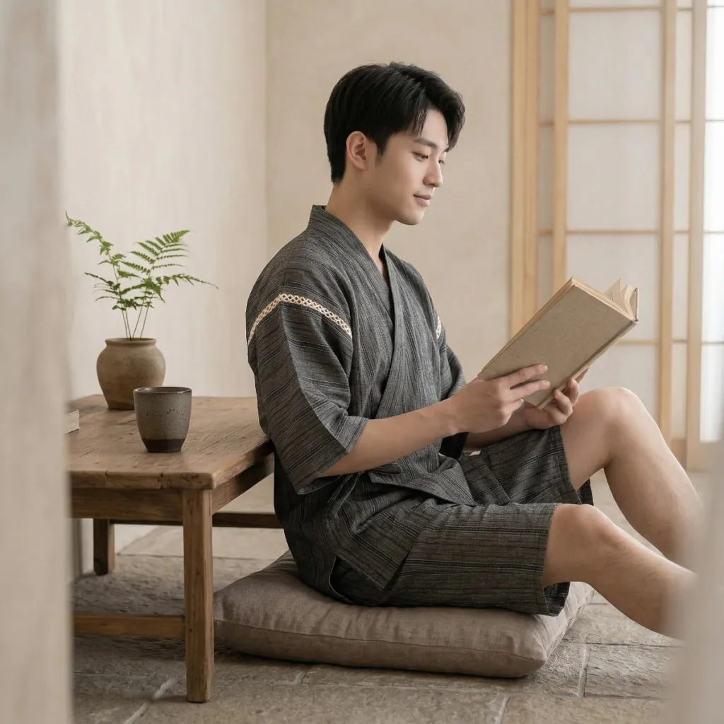 Men's Gray Cotton Jinbei with Subtle Stripes — where minimalism meets durability