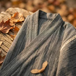 Men's Gray Cotton Jinbei with Subtle Stripes — view 4