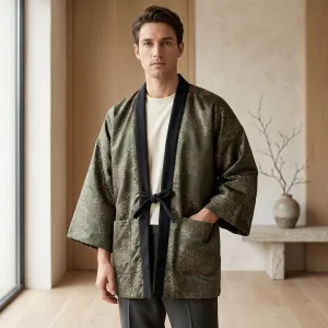 Men's Green Hanten Jacket with Floral Print — view 1