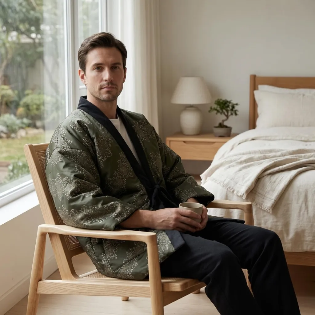 Men's Green Hanten Jacket with Floral Print — flexible, beautiful styling