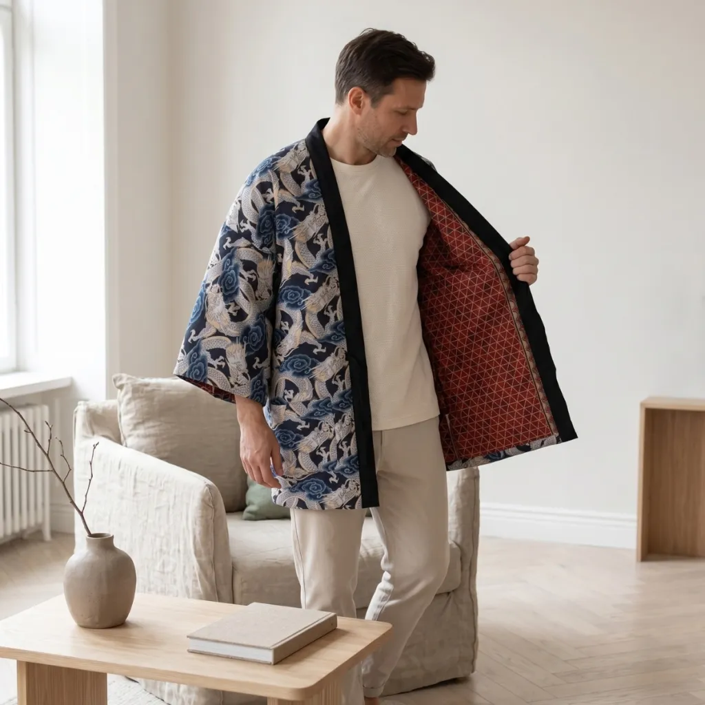 Men's Hanten Jacket with Dragon Print — a piece designed for serenity