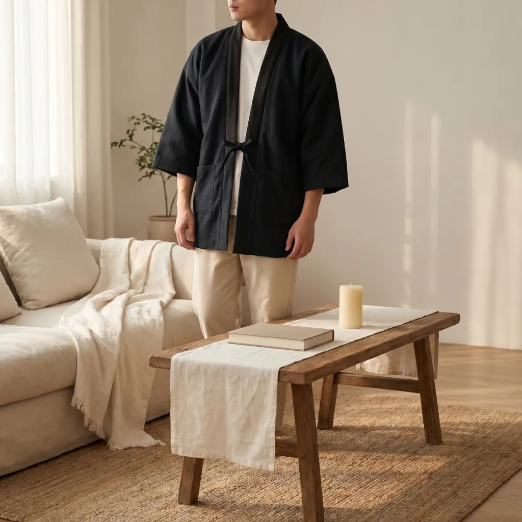 Men's Hanten Jacket with Fish Print on the Back — a piece designed for serenity