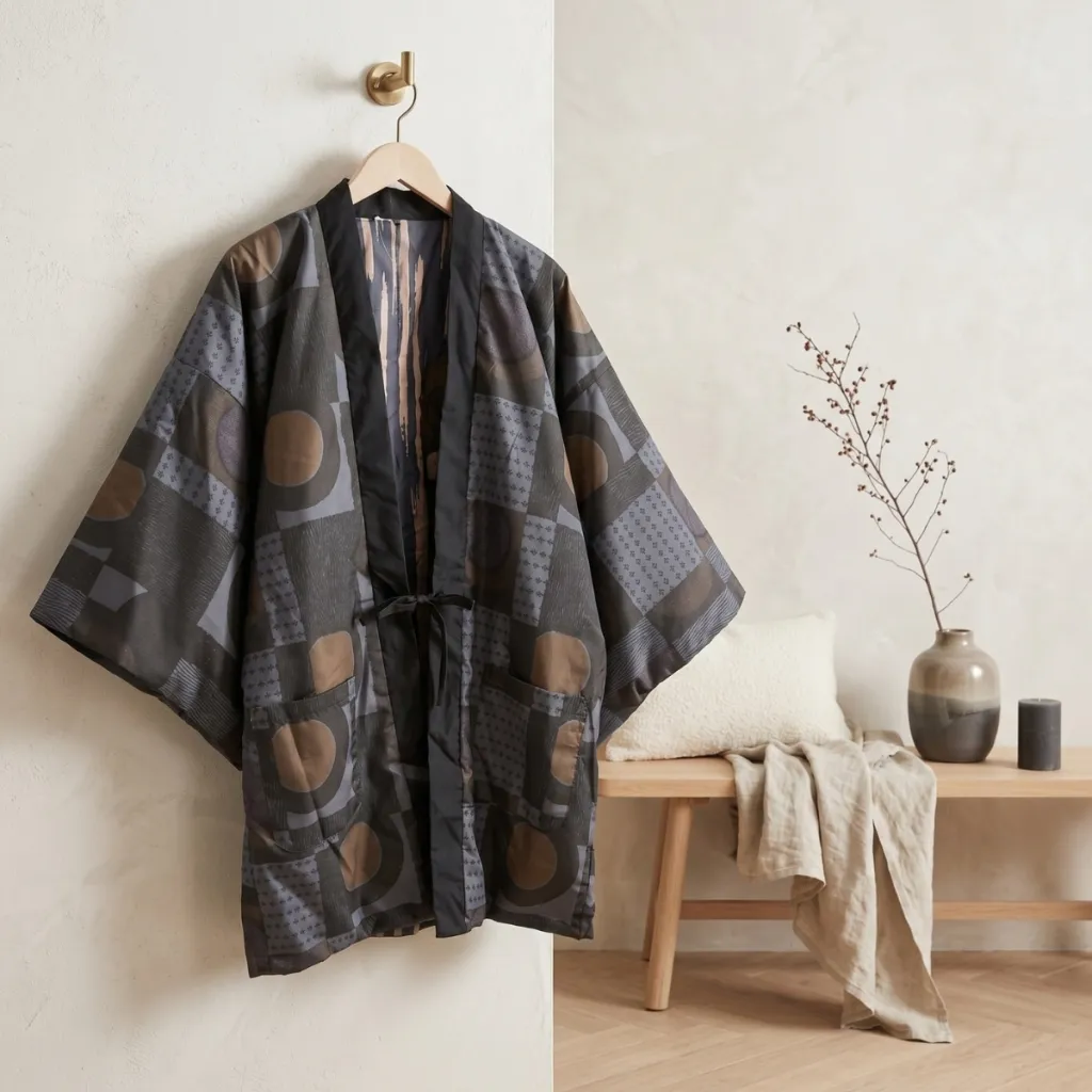 Men's Hanten Jacket with Patchwork-Style Print — where minimalism meets durability