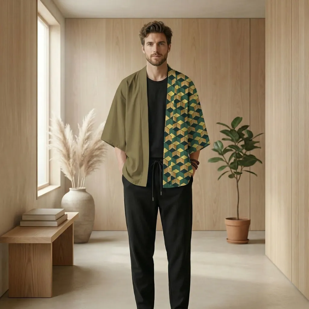 Men's Haori Jacket with Geometric Pattern — where minimalism meets durability