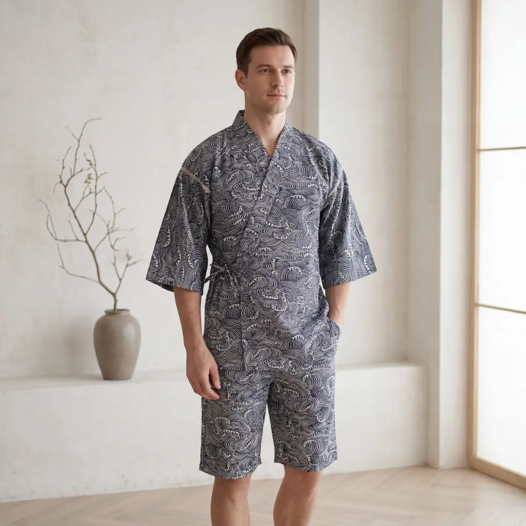Men's Jinbei with Hokusai Wave Print