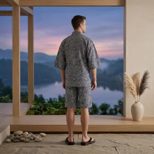 Men's Jinbei with Hokusai Wave Print — view 2