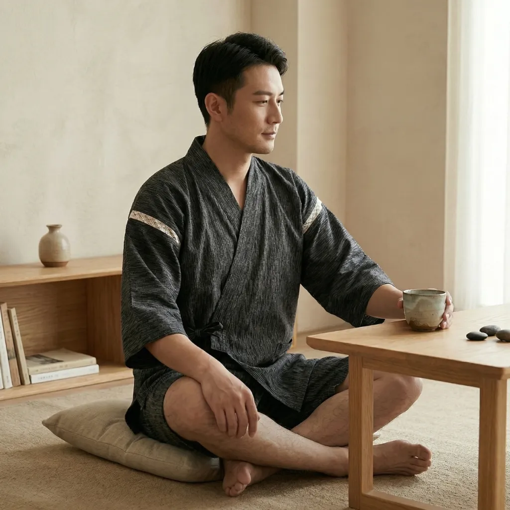 Men's Japanese Small Check Pajama Set with Shorts — a piece designed for serenity