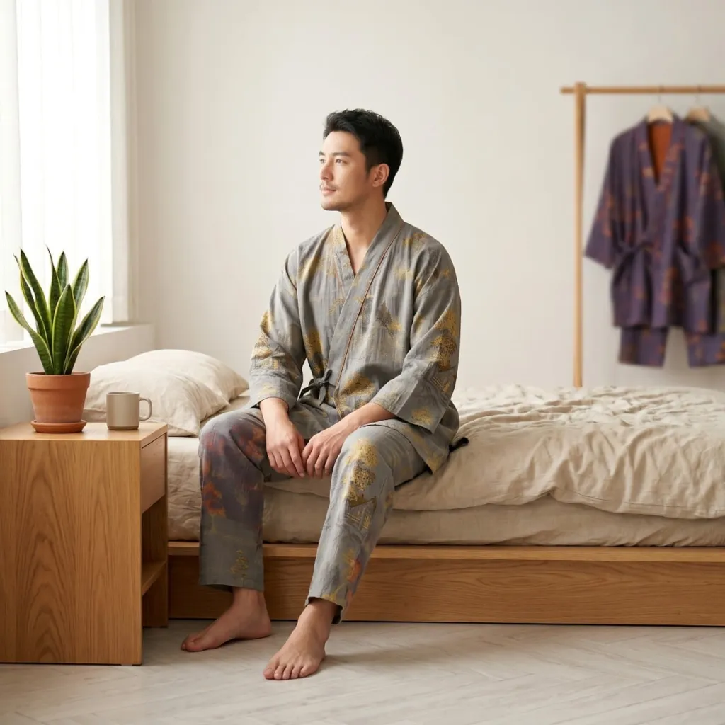 Men's Japanese Landscape Print Jinbei — where minimalism meets durability