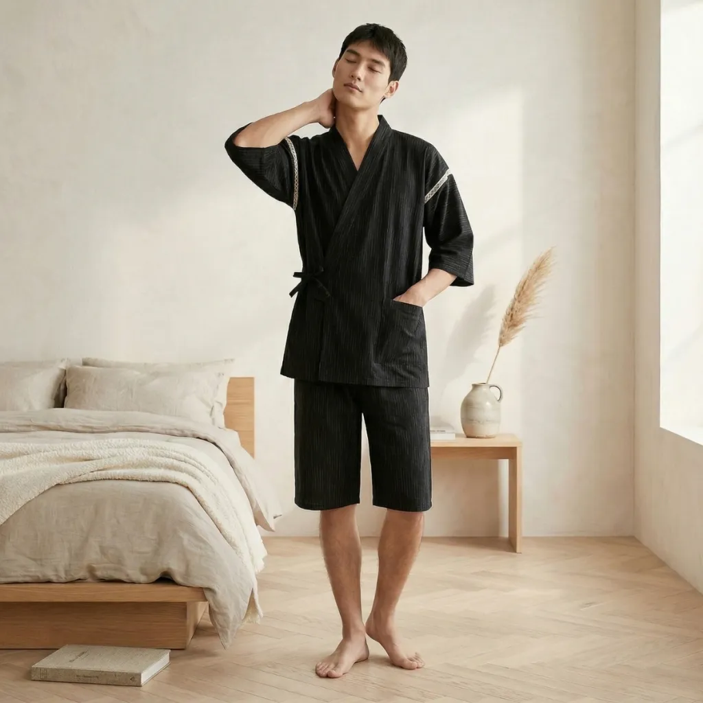 Men's Japanese Fine Stripe Pajama Set with Shorts
