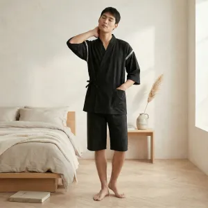 Men's Japanese Fine Stripe Pajama Set with Shorts — view 1