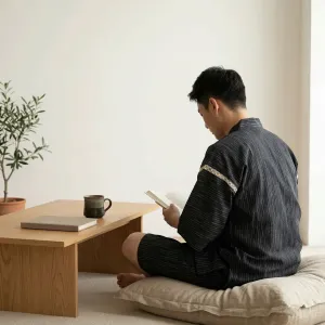 Men's Japanese Fine Stripe Pajama Set with Shorts — view 2