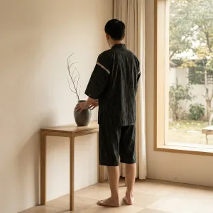 Men's Japanese Fine Stripe Pajama Set with Shorts — view 4