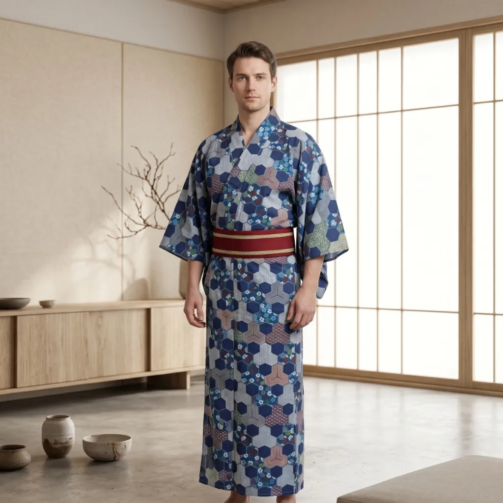 Men's Kimono with Traditional Geometric Pattern