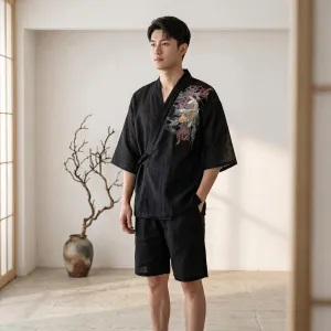 Men's Koi Carp Print Jinbei — view 2