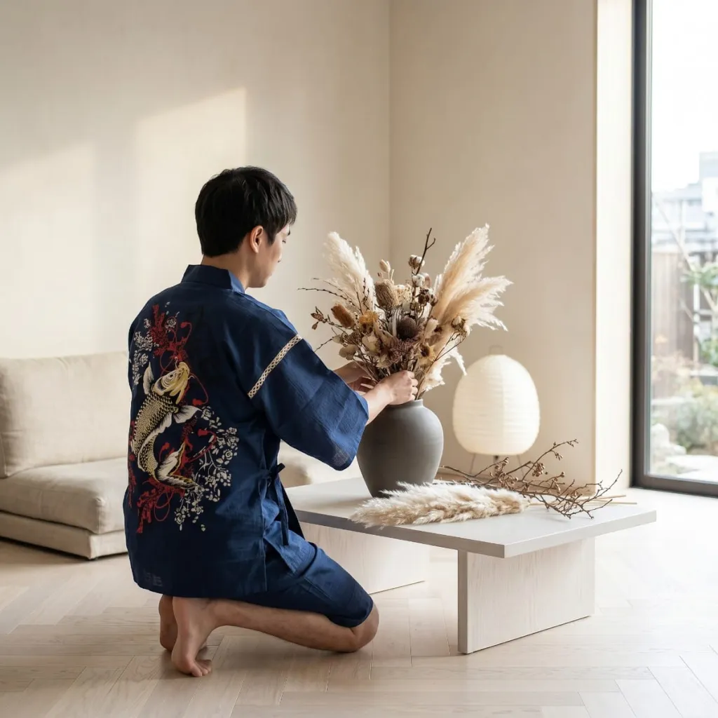 Men's Koi Carp Print Jinbei — where minimalism meets durability
