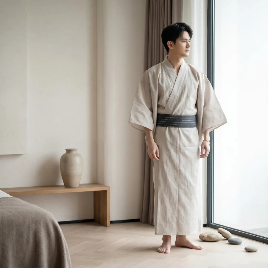 Men's Lightweight Beige Cotton Yukata — a piece designed for serenity