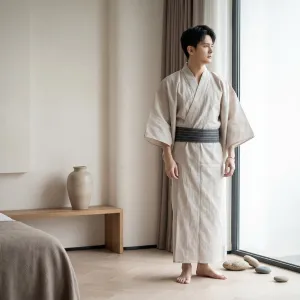 Men's Lightweight Beige Cotton Yukata — view 2