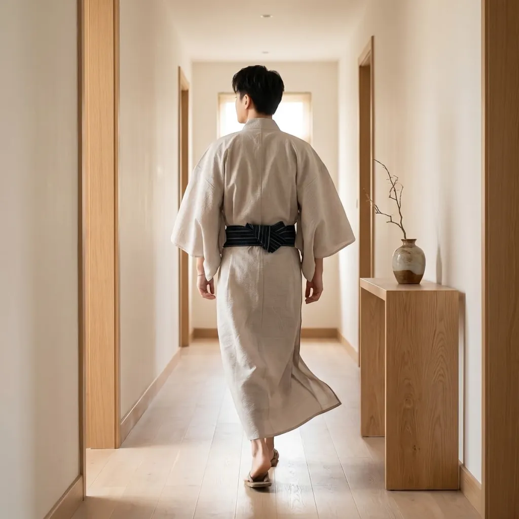 Men's Lightweight Beige Cotton Yukata — where minimalism meets durability