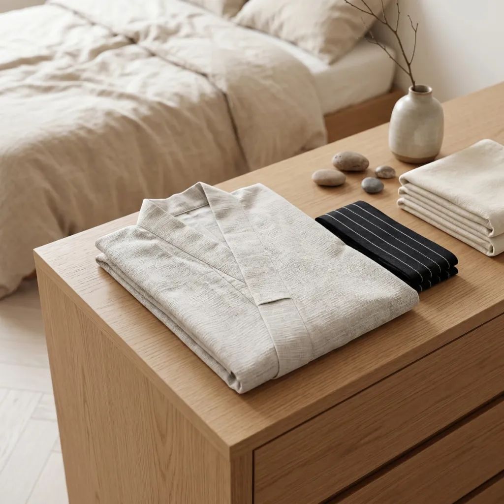 Men's Lightweight Beige Cotton Yukata — flexible, beautiful styling