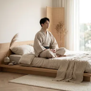 Men's Lightweight Beige Cotton Yukata — view 5