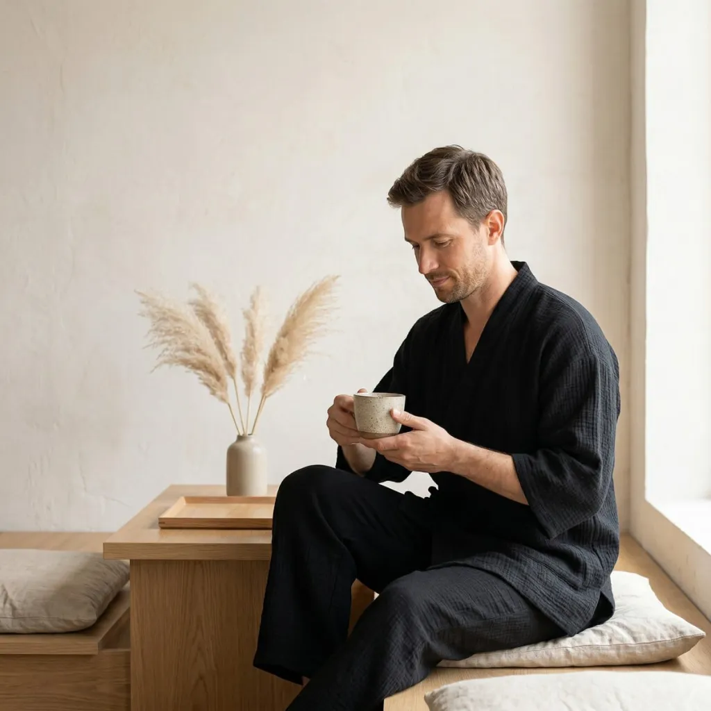 Men's Lightweight Textured Cotton Jinbei — where minimalism meets durability