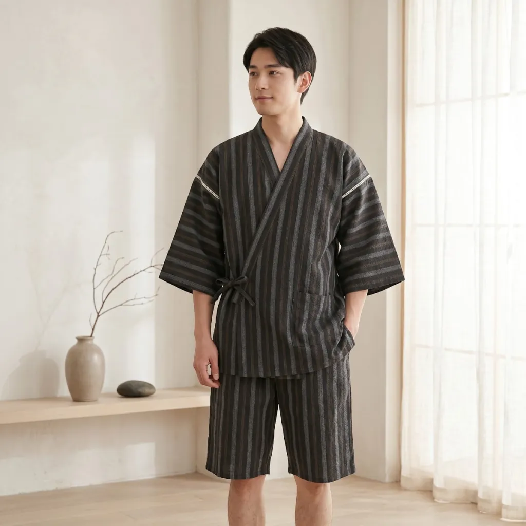 Men's Oversized Striped Cotton Jinbei