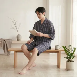 Men's Oversized Striped Cotton Jinbei — view 2
