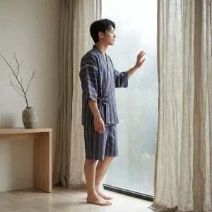 Men's Oversized Striped Cotton Jinbei — view 3