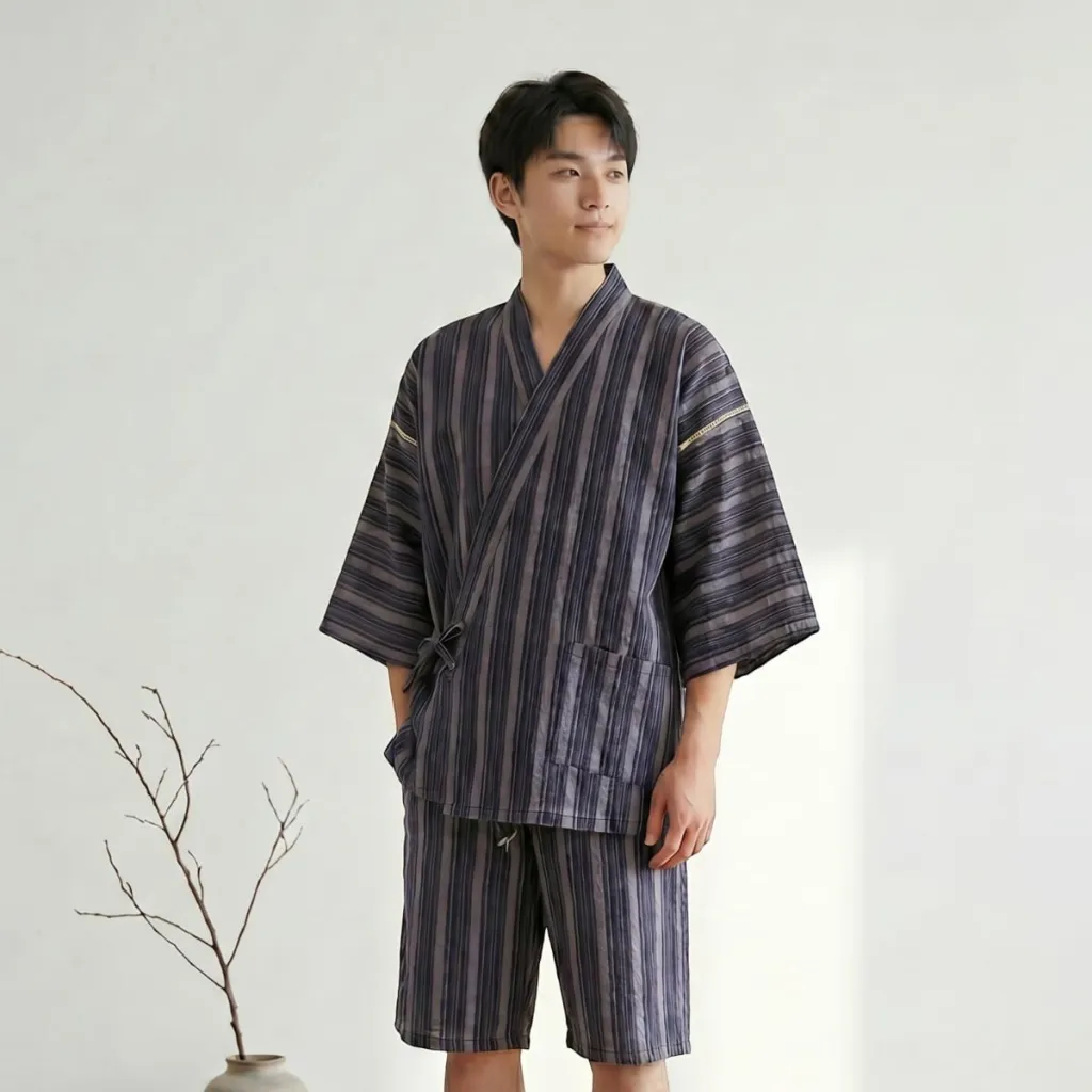 Men's Oversized Striped Cotton Jinbei