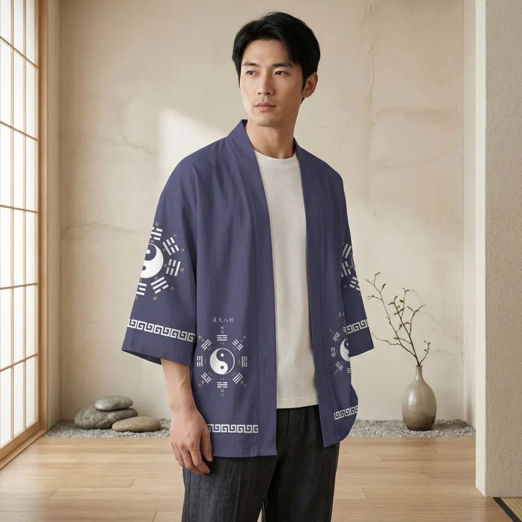 Men's Purple Haori Jacket with Yin Yang Symbol
