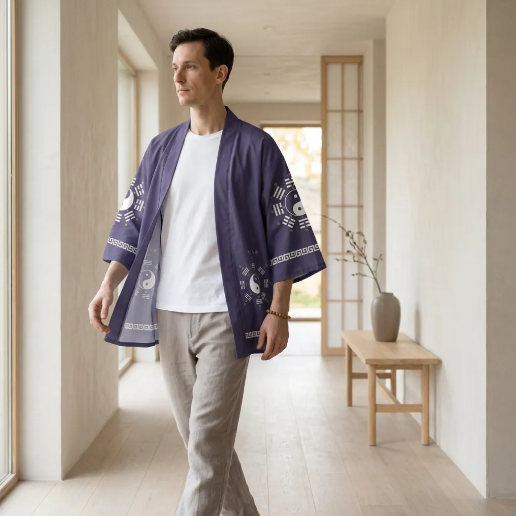 Men's Purple Haori Jacket with Yin Yang Symbol — where minimalism meets durability