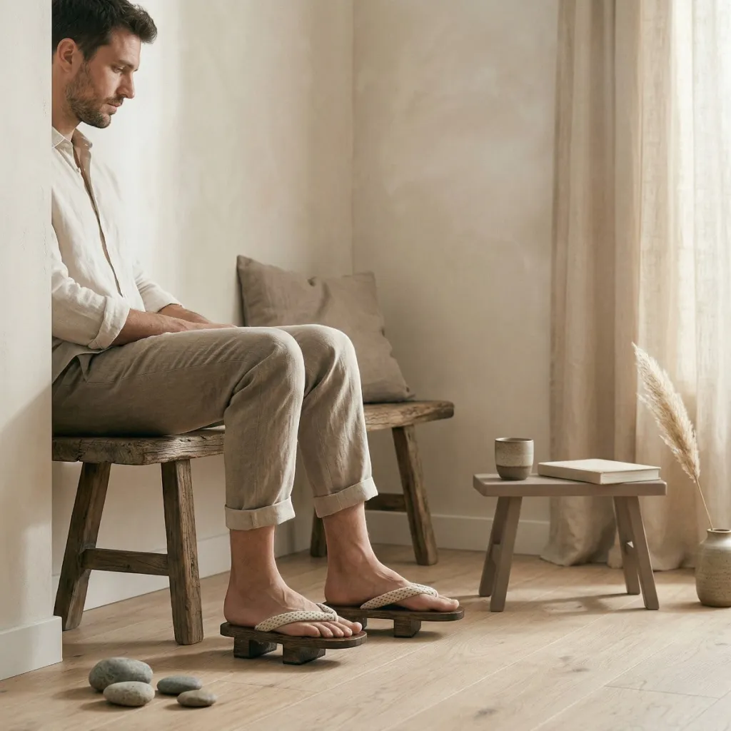 Men's Raised Wenge Wood Geta Sandals — a piece designed for serenity