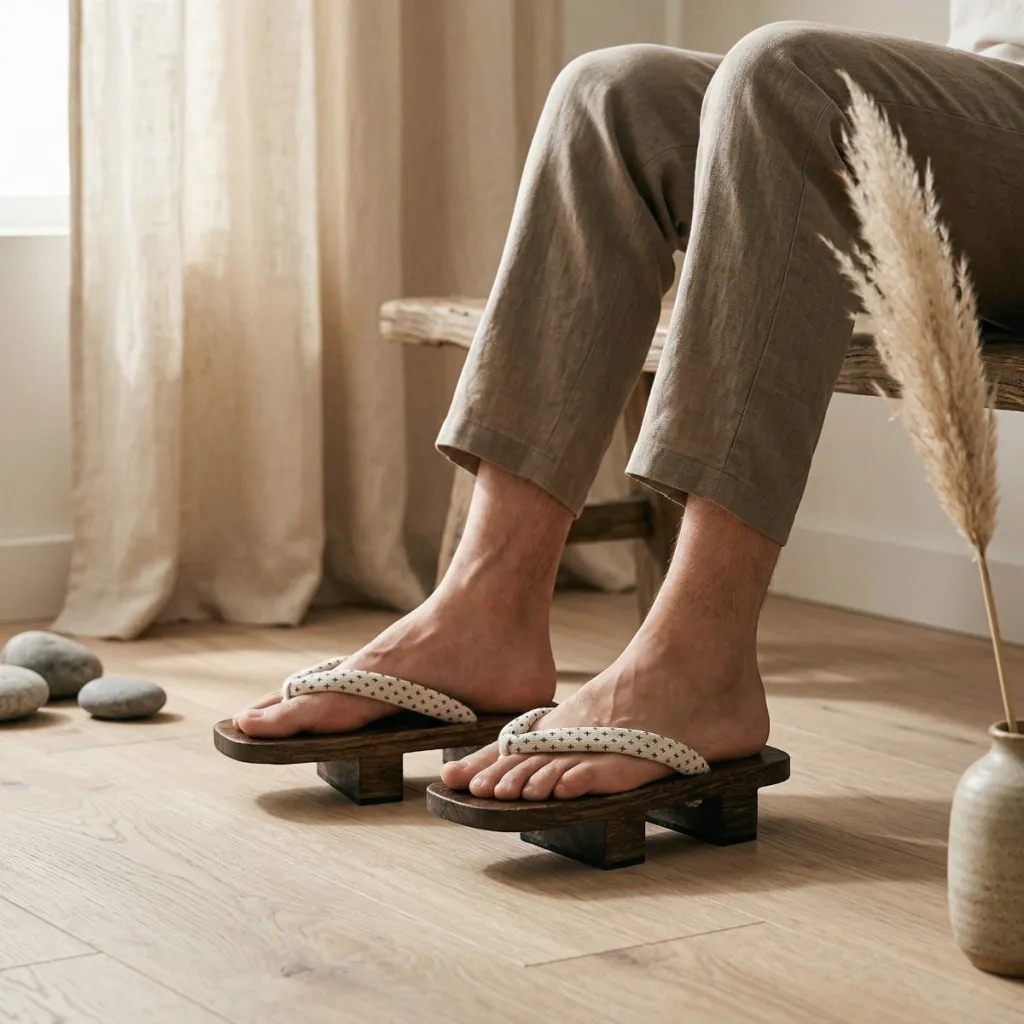 Men's Raised Wenge Wood Geta Sandals — flexible, beautiful styling