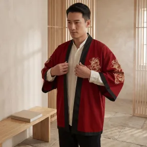 Men's Red Haori Jacket with Dragon Print — view 2