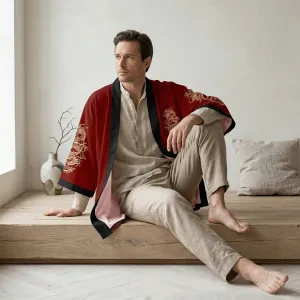 Men's Red Haori Jacket with Dragon Print — view 3