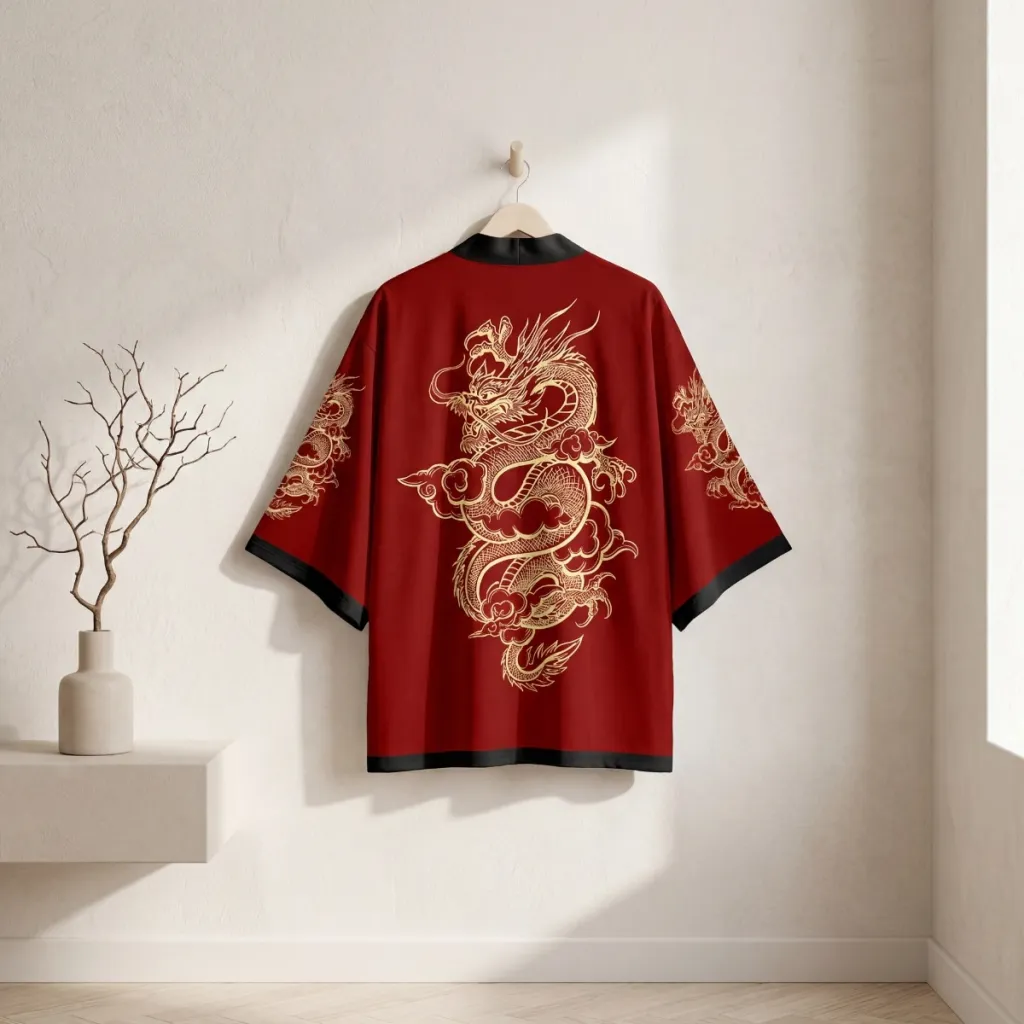 Men's Red Haori Jacket with Dragon Print — flexible, beautiful styling