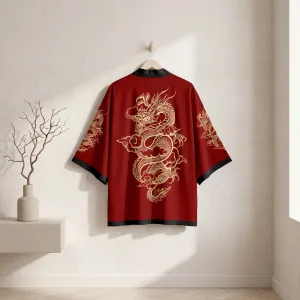 Men's Red Haori Jacket with Dragon Print — view 4