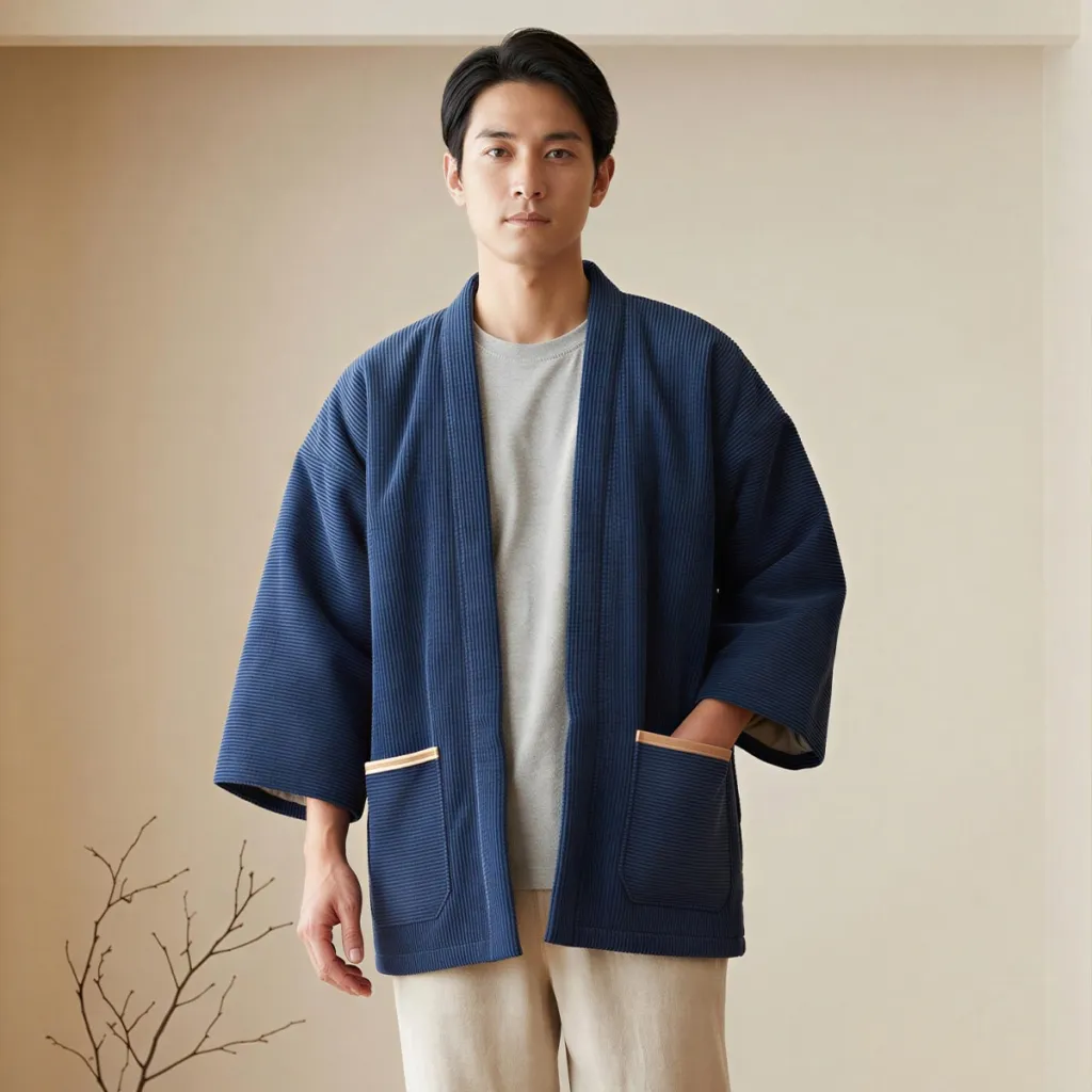 Men's Ribbed Cotton Hanten Jacket