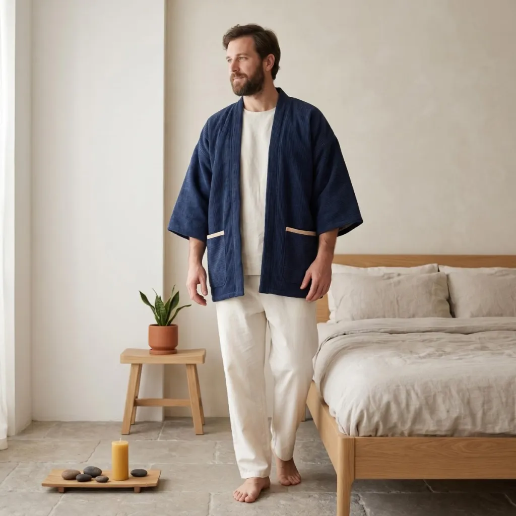 Men's Ribbed Cotton Hanten Jacket — a piece designed for serenity