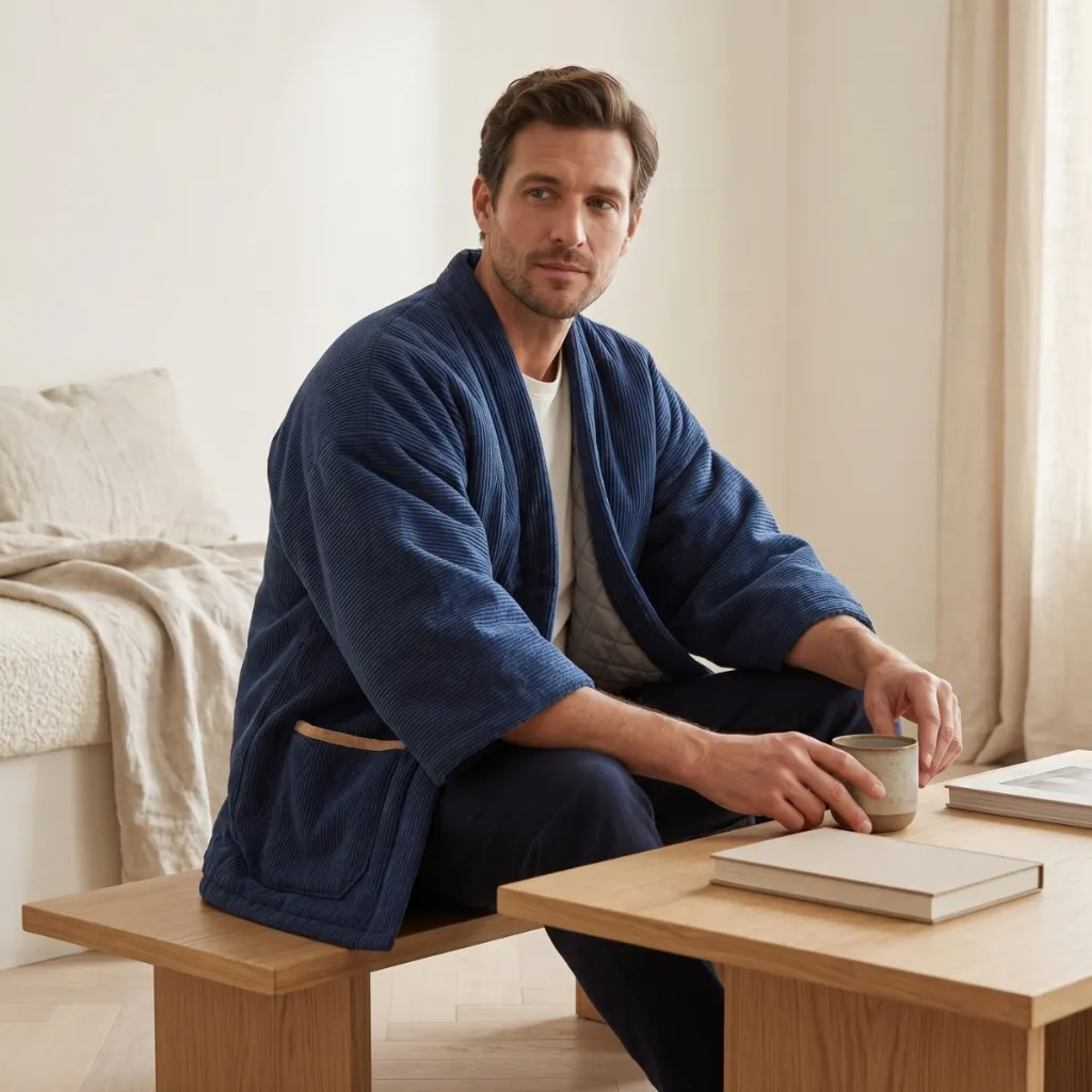 Men's Ribbed Cotton Hanten Jacket — flexible, beautiful styling