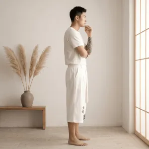 Men's Short Japanese Linen Pants with Calligraphy Print — view 3