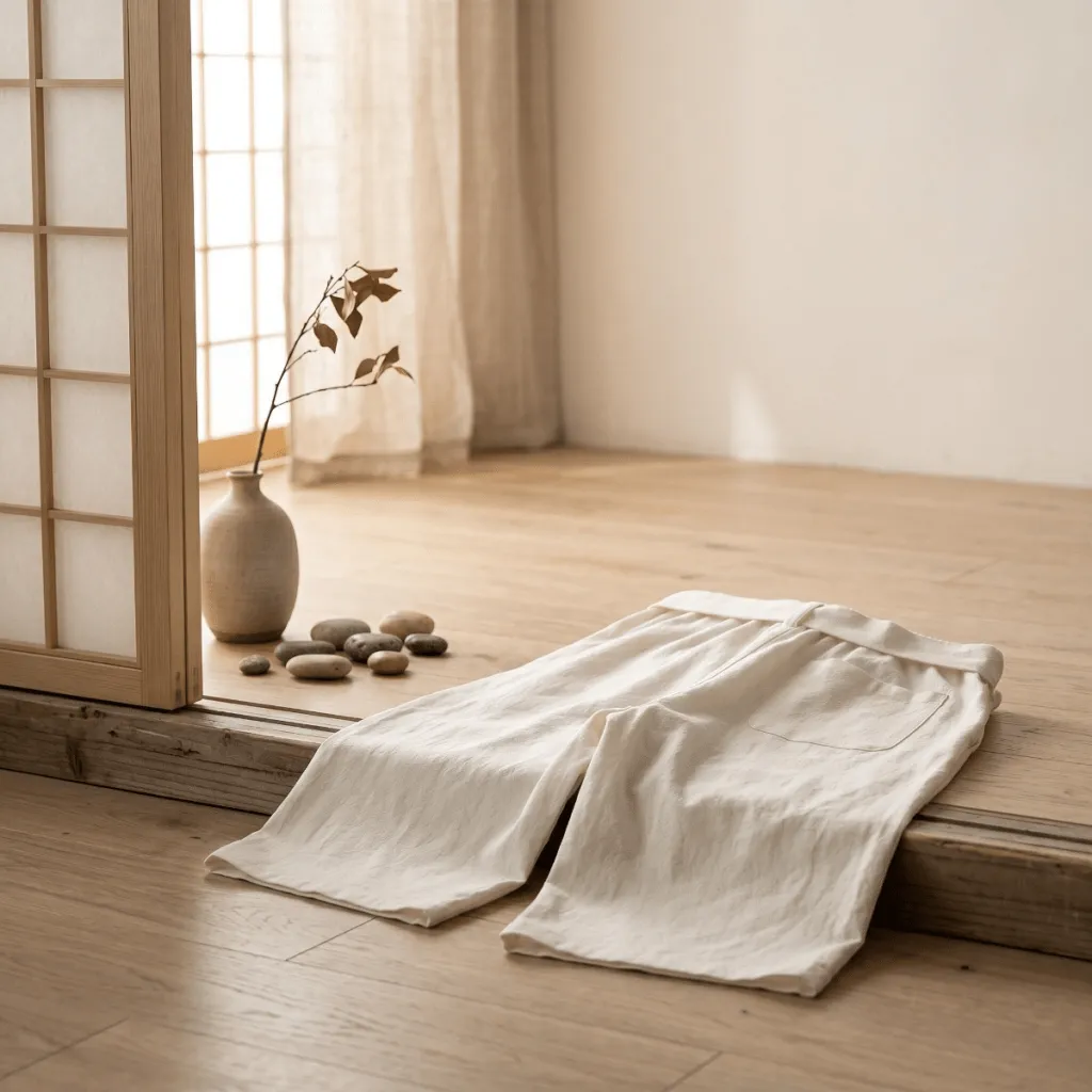 Men's Short Japanese Linen Pants with Calligraphy Print — flexible, beautiful styling