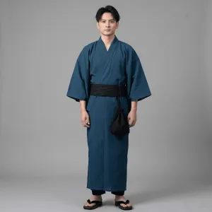 Men's Solid Blue Yukata with Black Obi — view 4