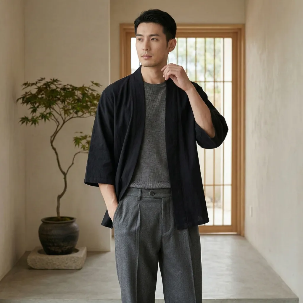Men's Solid Color Haori Jacket
