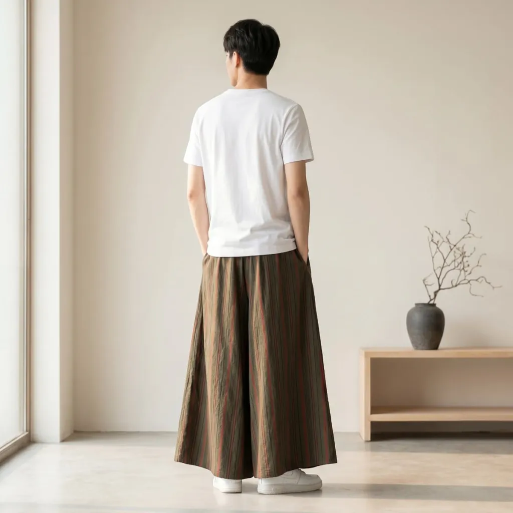 Men's Striped Hakama Japanese Pants