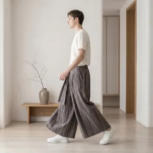 Men's Striped Hakama Japanese Pants — view 4